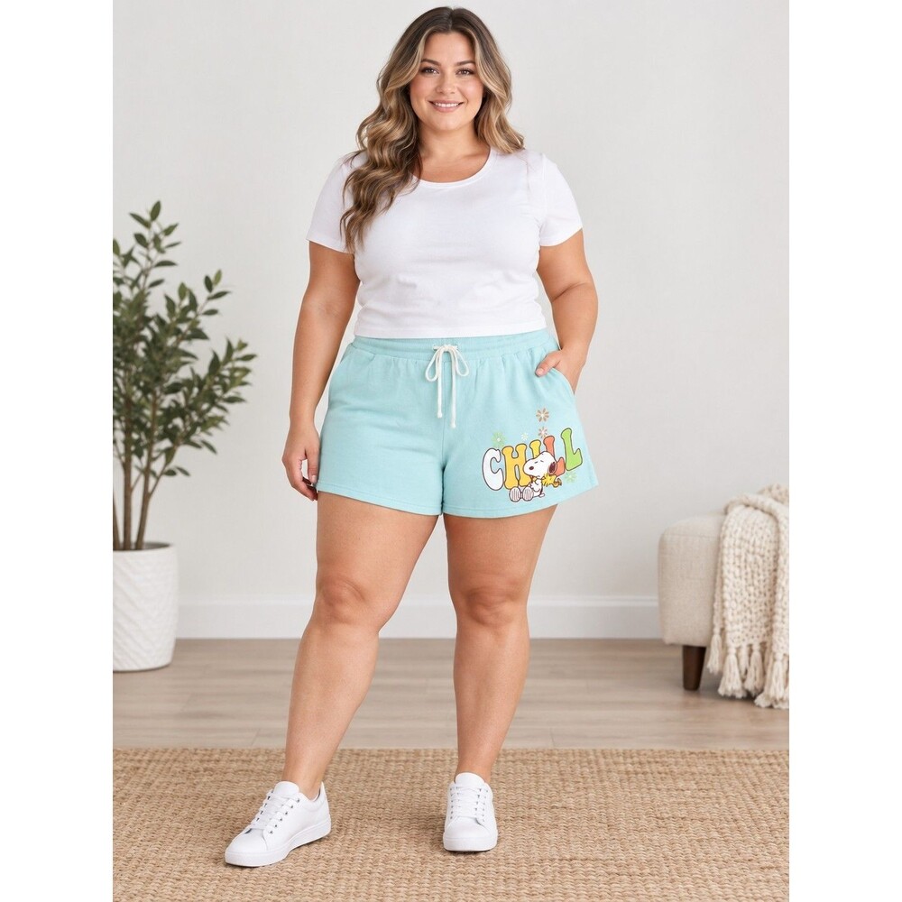Peanuts Snoopy Woodstock Women’s XXXL Aqua Spa “CHILL” Drawstring Lounge Shorts